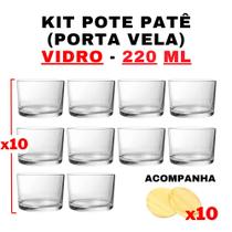 Kit Potes de Vidro Patê Transparente C/Tampa 220ml - Patê - Whisky - Velas - Gourmet - Decoração- Degustação