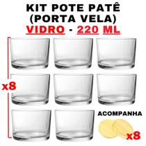 Kit Potes de Vidro Patê Transparente C/Tampa 220ml - Patê - Whisky - Velas - Gourmet - Decoração- Degustação