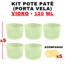 Kit Potes de Vidro Patê Verde Jateado C/Tampa 120ml - Patê - Whisky - Velas - Gourmet - Decoração- Degustação