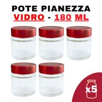 Kit Potes De Vidro Pianezza C/Tampa Em Metal Vermelho 180Ml