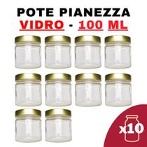 Kit Potes de Vidro Pianezza - Pote de Vidro Alto Pianezza 100ml Dourado - Senhora Madeira