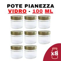 Kit Potes de Vidro Pianezza - Tampa em Metal Dourado 100ml