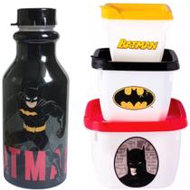 Kit Potes e Garrafa 500ml Infantil Batman Lanche Escolar