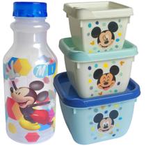 Kit Potes e Garrafa Infantil Disney Mickey Lanche Escolar - Plasutil