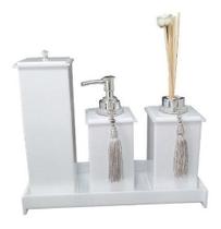 Kit Potes Em Acrílico Para Banheiro 4 Pçs Luxo K15br2 Branco Kit Potes Em Acrílico Para Banheiro 4 Pçs Luxo K15br2 Branco