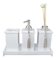 Kit Potes Em Acrílico Para Banheiro 4 Pçs Luxo K15br4 Branco Kit Potes Em Acrílico Para Banheiro 4 Pçs Luxo K15br4 Branco