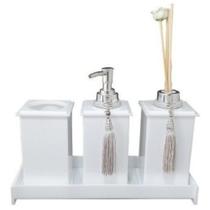 Kit Potes Em Acrílico Para Banheiro 4 Pçs Luxo K15br4 Branco Kit Potes Em Acrílico Para Banheiro 4 Pçs Luxo K15br4 Branco