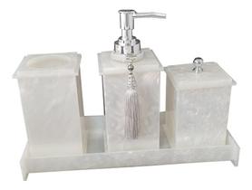 Kit Potes Em Acrílico Para Banheiro 4 Pçs Luxo K15pe5 Pérola