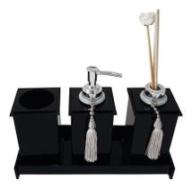 Kit Potes Em Acrílico Para Banheiro 4 Pçs Luxo K15pt4 Preto