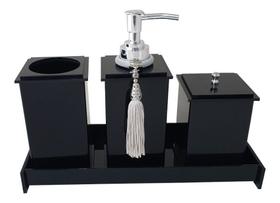 Kit Potes Em Acrílico Para Banheiro 4 Pçs Luxo K15pt5 Preto