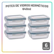 Kit Potes Herméticos 640 ml Empilháveis Quality House Porta Mantimentos em Vidro com Tampa 6 Peças