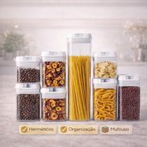 Kit Potes Herméticos Acrílico 7 Peças Multiuso com Tampa Vedação 1900ml 1200ml 800ml 500ml Ideal para Grãos Cereais Organização de Cozinha