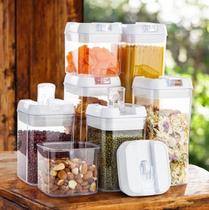 Kit Potes Herméticos Acrílico Multiuso Empilháveis Quadrado Resistente Cozinha Dispensa 7 peças