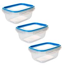 Kit Potes Herméticos de Plástico com Travas para Alimentos 1L 3 peças Azul - Tritec Kit Potes Herméticos de Plástico com Travas para Alimentos 1L 3 peças Azul - Tritec