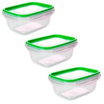 Kit Potes Herméticos de Plástico com Travas para Alimentos 1L 3 peças Verde - Tritec Kit Potes Herméticos de Plástico com Travas para Alimentos 1L 3 peças Verde - Tritec