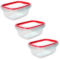Kit Potes Herméticos de Plástico com Travas para Alimentos 1L 3 peças Vermelho - Tritec Kit Potes Herméticos de Plástico com Travas para Alimentos 1L 3 peças Vermelho - Tritec
