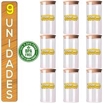 Kit Potes Herméticos de Vidro com Tampa de Bambu para Temperos e Condimentos