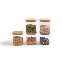 Kit Potes Hermeticos de Vidro Quad Flat Bambu 800ml - 5 pçs Oikos