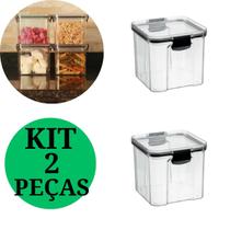 Kit Potes Herméticos Empilháveis Quadrado Cristal Resistente Cozinha Dispensa Para Mantimentos