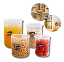 Kit Potes Herméticos Plástico Multiuso 4 Peças com Medidor Kit Potes Herméticos Plástico Multiuso 4 Peças com Medidor