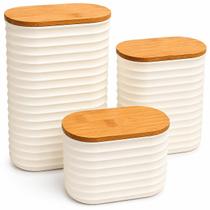 Kit Potes Herméticos Porta Mantimentos Café Açúcar Grãos Cereais Tampa Bambu Silicone Kit Potes Herméticos Porta Mantimentos Café Açúcar Grãos Cereais Tampa Bambu Silicone