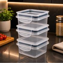 Kit Potes Herméticos Quadrados 380ml com Travas Laterais Pote para Alimentos Organizador de Geladeira Kit Potes Herméticos Quadrados 380ml com Travas Laterais Pote para Alimentos Organizador de Geladeira
