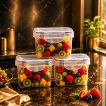 Kit Potes Herméticos Quadrados 830ml com Travas Laterais Pote para Alimentos Organizador de Geladeira Kit Potes Herméticos Quadrados 830ml com Travas Laterais Pote para Alimentos Organizador de Geladeira