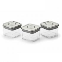 Kit Potes Herméticos Quadrados OXO Steel Pop 200ml Tampa de Aço Inox 3pçs