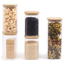 Kit Potes Hermeticos Vidro Quad Flat 1900/1400/1100ml - 5 pçs Oikos Kit Potes Hermeticos Vidro Quad Flat 1900/1400/1100ml - 5 pçs Oikos