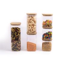 Kit Potes Hermeticos Vidro Quad Flat 1900/1400/800ml - 6 pçs Oikos Kit Potes Hermeticos Vidro Quad Flat 1900/1400/800ml - 6 pçs Oikos