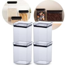 Kit Potes Mantimentos Hermético Quadrado Cozinha 4 Peças