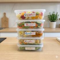 Kit Potes Marmita Semanal Semaninha Refeições Empilhável Geladeira Freezer Microondas 21x13x6