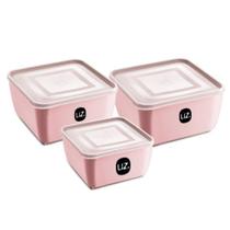 Kit Potes Multiuso Quadrado Premium Rosa 3 Peças- UZ