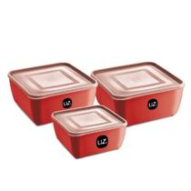 Kit Potes Multiuso Quadrado Premium Vermelho 3 Peças- UZ