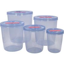 Kit Potes Organizadores Armazenamento P/ Mantimento 5 Peças Alta Vedação C/ Tampa Micro-ondas Geladeira Freezer - Rischioto