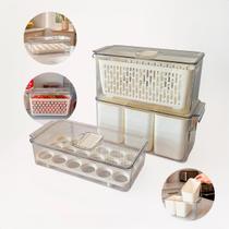 Kit Potes Organizadores Geladeira Tampa Drenagem Porta ovos Transparente E Branco