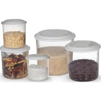 Kit Potes p/ Mantimentos c/ 5 Peças em Plástico Kit Potes p/ Mantimentos c/ 5 Peças em Plástico