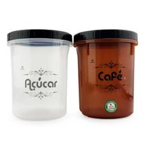 Kit Potes Para Café E Açúcar De Plástico 2l Com Tampa Rosca