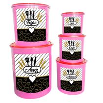 Kit Potes Para Mantimentos 5 Peças Plástico Redondo Ideal Para Cozinha Organizada