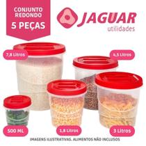 Kit Potes Para Mantimentos Jaguar Com Tampa De Rosca 5 Peças - 500/1800/3000/4500/7800ML