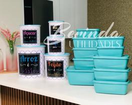 kit potes plastico mantimentos 5 peças mais 10 potes retangulares