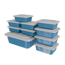 Kit Potes Plásticos 10 unidades, 4 litros, 700ml e 500ml, Azul Marmitas