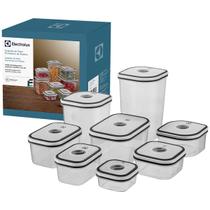 Kit Potes Plásticos Herméticos Transparente com Tampa Branca 8 Unidades Electrolux