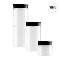 Kit Potes Porta Condimentos Temperos Empilháveis 3 Unidades Tampa Preto Tiba Kit Potes Porta Condimentos Temperos Empilháveis 3 Unidades Tampa Preto Tiba