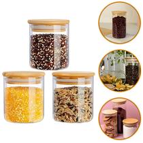 Kit Potes Porta Mantimento Frasco De Vidro Herméticos Tampa de Bambu Natural Kit Potes Porta Mantimento Frasco De Vidro Herméticos Tampa de Bambu Natural