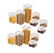 Kit Potes Porta Mantimento Hermético Quadrado Cozinha 12 Uni