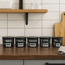 Kit potes porta mantimentos 5pcs plastico multiuso black 2l decorado redondo Kit potes porta mantimentos 5pcs plastico multiuso black 2l decorado redondo