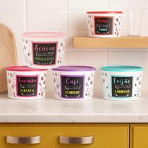 Kit potes porta mantimentos 5pcs plastico multiuso colors 2l decorado redondo