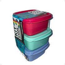 Kit Potes Quadrado Coloratto P/ mantimentos C/ 3 Peças 360ML