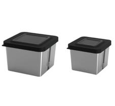 Kit Potes Quadrados Metallic Vision Tamanho P e M Tampa C/ Visor Potte Fácil Limpeza Cozinha Prática